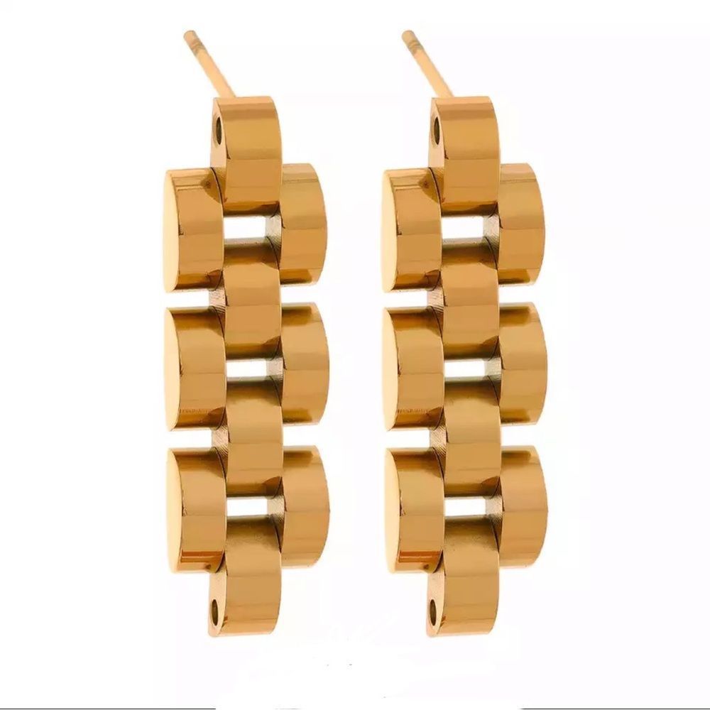 18K GOLD PLATED VINTAGE INSPIRED WATCH CHAIN OMEGA EARRINGS CLASSIC MINIMALIST